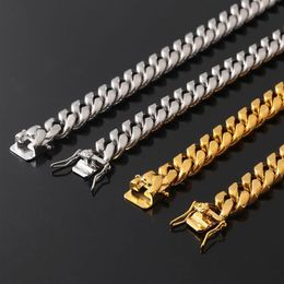 14mm Mens Hiphop Jewelry Set Stainless Steel Cuban Link Chains Double Safety Clasp Choker Necklace Bracelet 8 5 18 20&266t