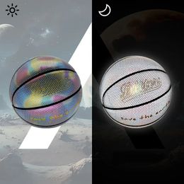 Großhandel Reflektierender Nachtglühender Basketball Bunter Basketball Nr. 7 PU Langlebiges Geburtstagsgeschenk Reflektierender Basketball