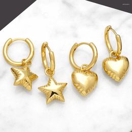 Hoop Earrings Fashion Classic Chunky Pentagram Heart For Women Girls Charm Gold Colour Earring Party Jewellery Accessory