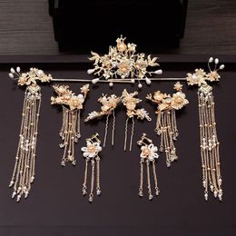 Traditional Chinese Hairpin Gold Hair Combs Wedding Hair Accessories Headband Stick Headdress Head Jewelry Bridal Headpiece Pin Y2183q