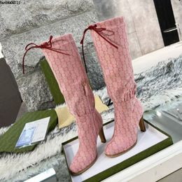 High Knee Boots for Spring Autumn New Womens Knee High Boot Cowhide Printed Drawstring Metal Zipper Genuine Leather Sole Shoes mkjk00001