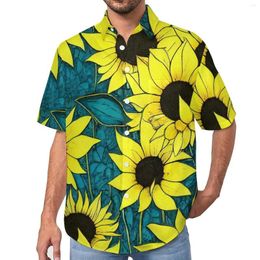 Men's Casual Shirts Cool Sunflower Beach Shirt Huge Sunflowers Hawaii Man Street Style Blouses Short Sleeves Design Tops Big Size 4XL