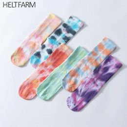 Women Socks Tie-dye Cotton Breathable Non-slip Sport Sweat-absorbing Yoga Fashion Hip Hop Mid-tube Sock