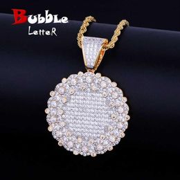 Round Cluster Medallion Gold Pendant Necklace Chain Charm Silver Color Bling Cubic Zircon Men Women Hip Hop Jewelry For Gift J1907322k