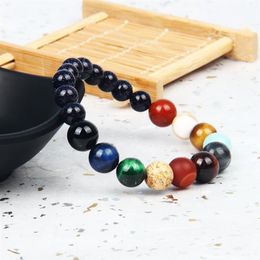 Stone Jewellery Eight Planets Beaded Bracelet Men Natural Mix Stones Universe Yoga Chakra Solar Bracelets Jewelry252T