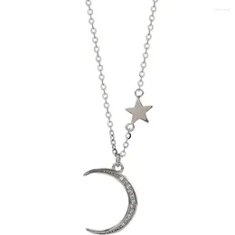 Pendant Necklaces Moon Star 925 Sterling Silver Necklace Fashion Simple Sparkling Clavicle Chain Woman Wedding Jewelry Party Birthday Gift