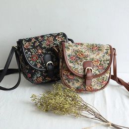 Evening Bags Hylhexyr Shoulder Handbag Literary Saddle Bag Retro Flower Cotton Linen Canvas Tote Female Small Crossbody 231218