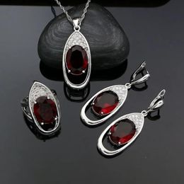 Necklaces Sier Bridal Jewellery Red Cubic Zirconia Jewellery Sets Wedding Earrings/pendant/ring/necklace Set