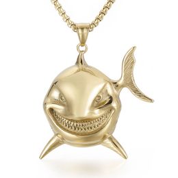 New Fashion Hip Hop Jewellery Stainless Steel Gold Plated Shark Pendant Necklace for Men Women Gift