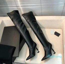 Boots pointed toes boot Letter high heels stretched Leather sole for women luxury designer heeled shoes factory footwear