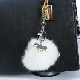 Keychains Fur Pompom Standard Schnauzer Key Chains For Women Men Pom Ball Dog Pendant Bag Charm Keyring Car Keychain Ring