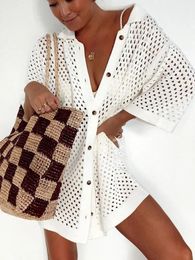 Dresses Beach Cover Up 2023 Crochet Pareos Tassel Women Swimwear Cotton White Beachwear Coverups Canga Robe De Plage Beach Dress A1452