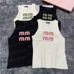 Letter Rhinestone Knitted Vest Women Tank Top Fashion Casual T Shirts Tanks Girl Sleeveless Sports Vests