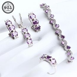 Necklace Bridal Purple Zircon Sier Jewellery Sets Women Costume Wedding Jewellery Necklace Pendant Ring Earrings Bracelet Set Gifts Box