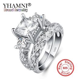 YHAMNI New Arrival 100% 925 Sterling Silver Wedding Ring Set For Women Bride Engagement Fashion Jewellery Bands Gift LRA02572960