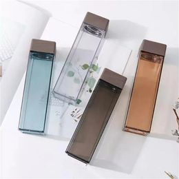 Wood Lid Square Water Bottle Large Capacity 500ml square lids plastic bottles