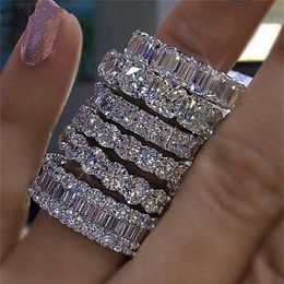 Vintage Fashion Jewellery Princess CZ Wedding Diamond Eternity Women Iced Out Engagement Ring Gift187s