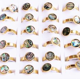 Band Rings 30Pcs/lot High grade fashion shell gold-plated stainless steel ring retro style men and women abalone shell wedding Jewellery gift 231218