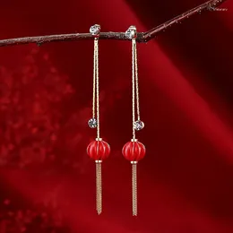 Stud Earrings 2023 Wholesale Chinese Style Red Lantern Retro Ethnic Long Tassel Bride Wedding Christmas Ear Jewellery For Female