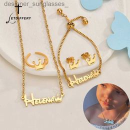 Pendant Necklaces Letdiffery Customized Name Jewelry Set For Baby Stainless Steel Personalzied Crown Name Necklace Earring Bracelet Ring GiftsL231218