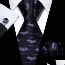 Neck Ties Neck Ties Novelty Silke Men Fashion Purple Bat Design Woven Ncektie Handkerchief Cufflinks Set Wedding Party Gifts Barrywang Dhf9R