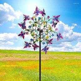 Garden Decorations Est 1PC Iron Colourful Butterfly Wind Spinner Stakes Patio Windmill Courtyard Decoration Outdoor Accessories