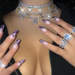 pink pinky clear cz tennis chain butterfly drop charm choker necklace girl women ladies fashion Rock hip hop jewelry235L
