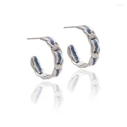 Stud Earrings Stylish Stainless Steel Cuban Chain With Denim C Shaped Hoop Earring For Women Tarnish Free Choker Necklace Set Jewellery Gift