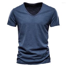 Men's T Shirts Cotton Men T-shirt For V-neck Fashion Design Slim Fit Solid Colour T-shirts Male Tops Tees Short Sleeve Shirt