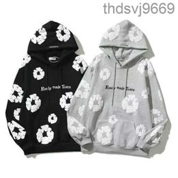 Denim Tears Hoodie Readymade Vintage Cotton Wreath Three-dimensional Foam Kapok Printed Graffiti Loose Embroidery Letter Floral Print NOS0