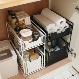 Kitchen Storage Sliding Cabinet Basket Multi-Purpose 2 Tier Organiser Stackable Under Sink With Drawers For Home