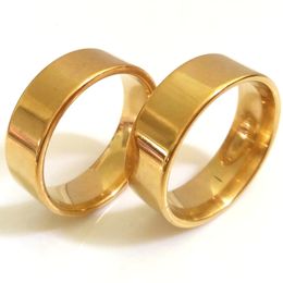 Band Rings 50pcs Gold Plate Polishing 8MM Flat Plain Unisex Band Rings Stainless Steel Jewelry Party Favor Lover's Gift Couples Ring 231218