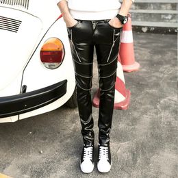 Womens Pants Capris Autumn Personalised Metal Zipper Fashion Rock Style Mens PU Leather Artificial Slim Party 231218