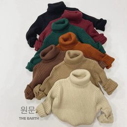 Pullover Autumn Winter Baby Boys Girls Sweater Long Sleeved High Collar Solid Color Knitted Bottom Shirt Kids Knitting 231218