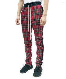 Men's Pants 2023 Fashion Men Sweatpants Hip Hop Red Plaid Streetwear Zipper Slim Pencil Trousers Jogger