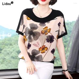 Women's T Shirts Simplicity Round Neck Pullovers Printing Floral Short Sleeve Clothing 2023 Thin Loose Casual Summer Straight Diamonds