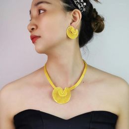 Necklace Earrings Set Yellow Gold Color Dubai Jewelry For Women Geometric Collar Choker & Weddings Party African Accessory