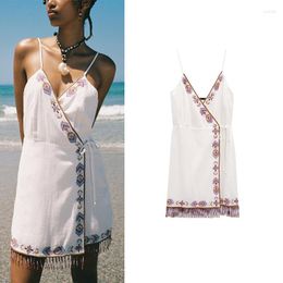 Casual Dresses Double Breasted V-neck Embroidery Dress Camisole
