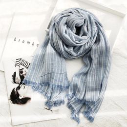 Scarves Japanese Style Cotton Linen Scarf Fashion Striped Men's Winter Warm Pashmina Shawl Ethnic Tassel Male Accessories