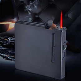 Metal Cigarette Case With No Gas Lighter Automatic Pop Up 20pcs Capacity Cigarettes Holder Tobacco Box Men's Gift