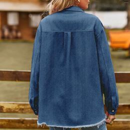 Women's Blouses Women Denim Shacket Jacket Casual Lapel Tops Solid Colour Stylish Comfy Boyfriend Fall Winter Outwear