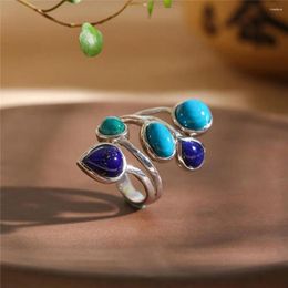 Cluster Rings 2023 S925 Sterling Silver Jewellery Stylish And Elegant Ladies Phoenix Stone With Lapis Lazuli Women's Ring