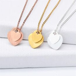 New Arrival Romantic Love Double Heart Stainless Steel Necklace Fashion Jewellery Whole Gift For Women Couple Christmas Gifts281B