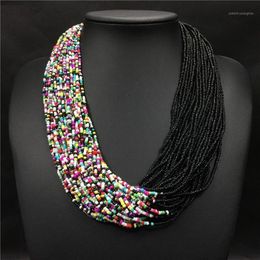 Chokers Fashion Bohemian Boho Acrylic Beads Necklace Women Long Multi Layer Statement Strand Layered Jewellery Collier Femme12339
