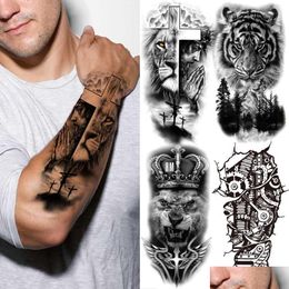 Temporary Tattoos Temporary Tattoos God Cross Lion For Men Women Realistic Compass Fake Tatoos Forearm Jesus Christ Thigh Tattoo Stick Dhfya