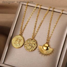 Pendant Necklaces Vintage Sun Aand Moon Pendant Necklace For Women Stainless Steel Chain Fashion Bohemia Jewellery Gift Accessories 2022 NewL231218