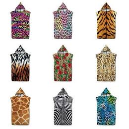 set Fashion Leopard Pattern Microfiber Beach Poncho Towel Outdoor Sport Wetsuit Changing Robes Quick Drying Bath Hooded Towels