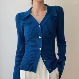 Women's Knits POLO Slim Casual Bottoming Knitted Sweater Spring Women Sweaters Office Lady V-neck Long Sleeve Cardigan