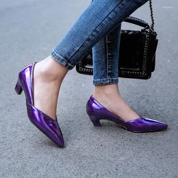 Dress Shoes Foreign Trade Fashion Pumps Women Spring Autumn Vintage Square Toe Middle Heels Shallow Female Purple Yellow Size 44