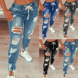 Jeans Women's Fashion Jeans Ripped Skinny New Sexy Hip Slim Jean Mom Spandex Denim Clothing Jeans Female Overalls Elastic Band Pants